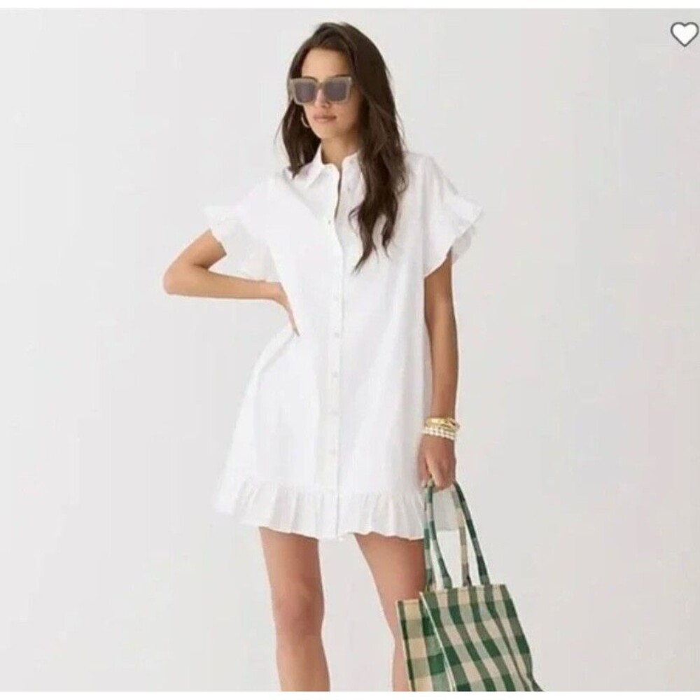 J. Crew Amelia Shirt Dress Cotton Poplin A-line Ruffles Size Medium New $138